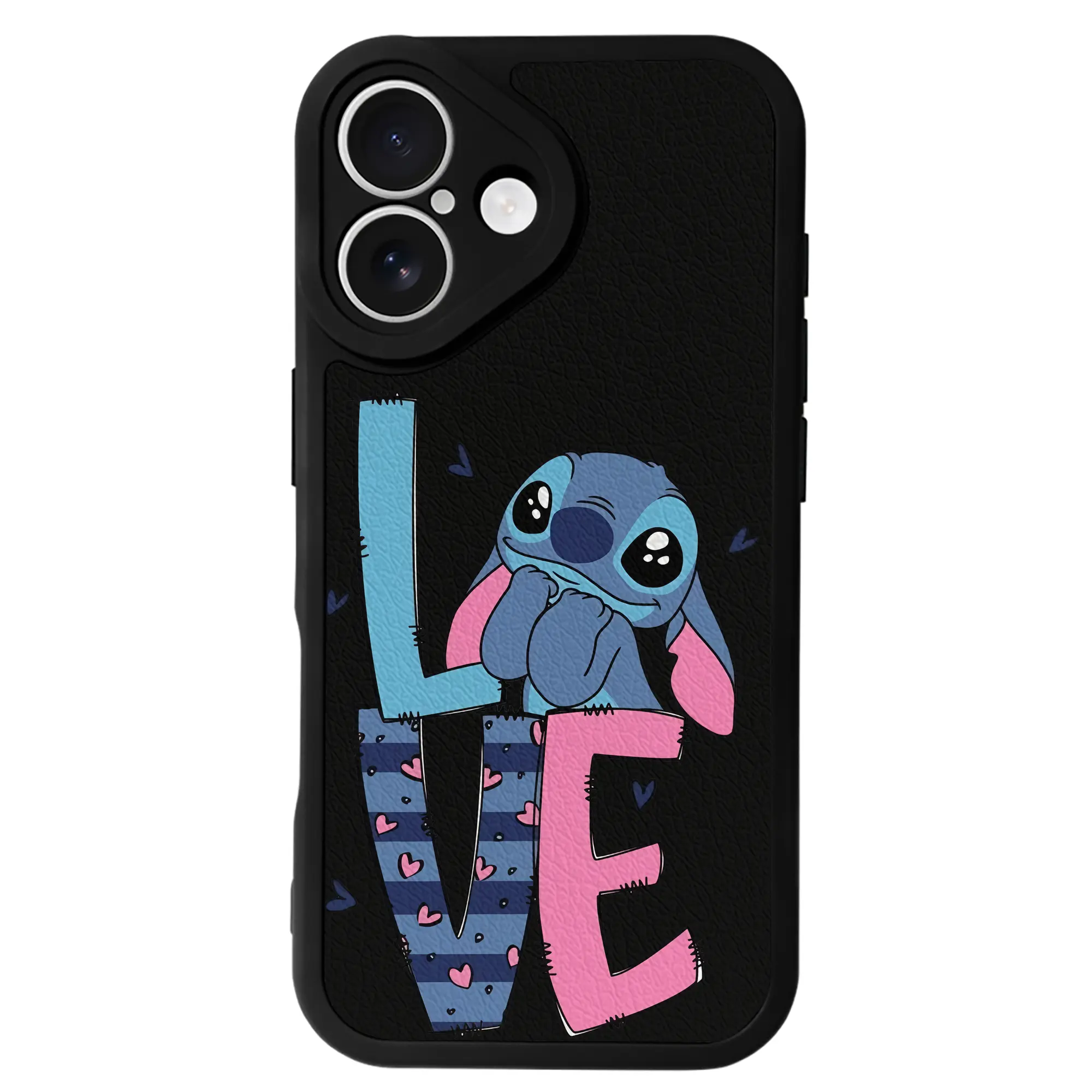 リロ＆スティッチ グッズ スティッチ - IPhone 16シリーズ対応 ・ シリコンスマホケース ・ レザー調 ・ 高精度フィット ・ 耐衝撃 ・ ワイヤレス充電対応 ・ 精密カット